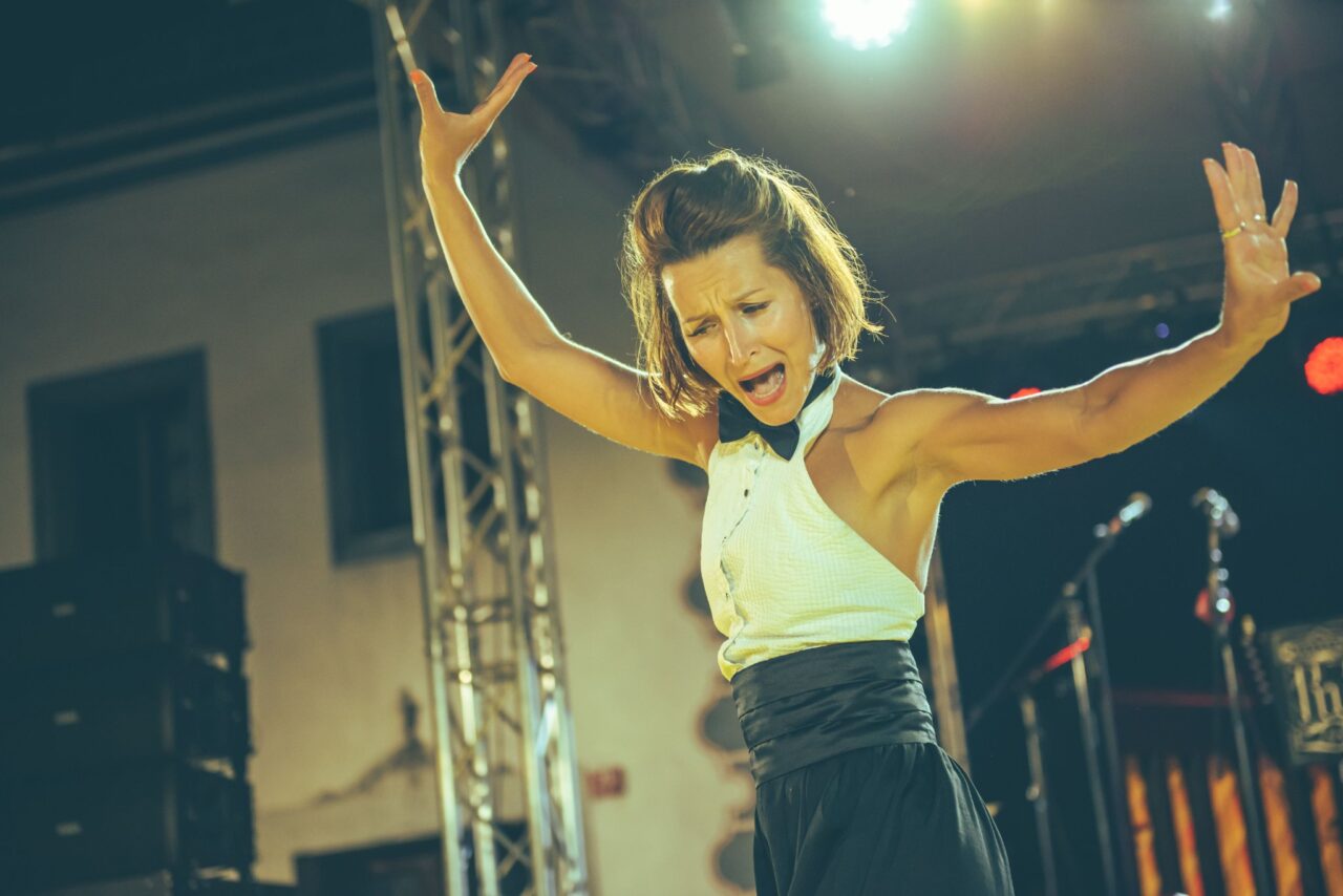 1. Ksenia demonstrating expressive arm movement in solo jazz dance